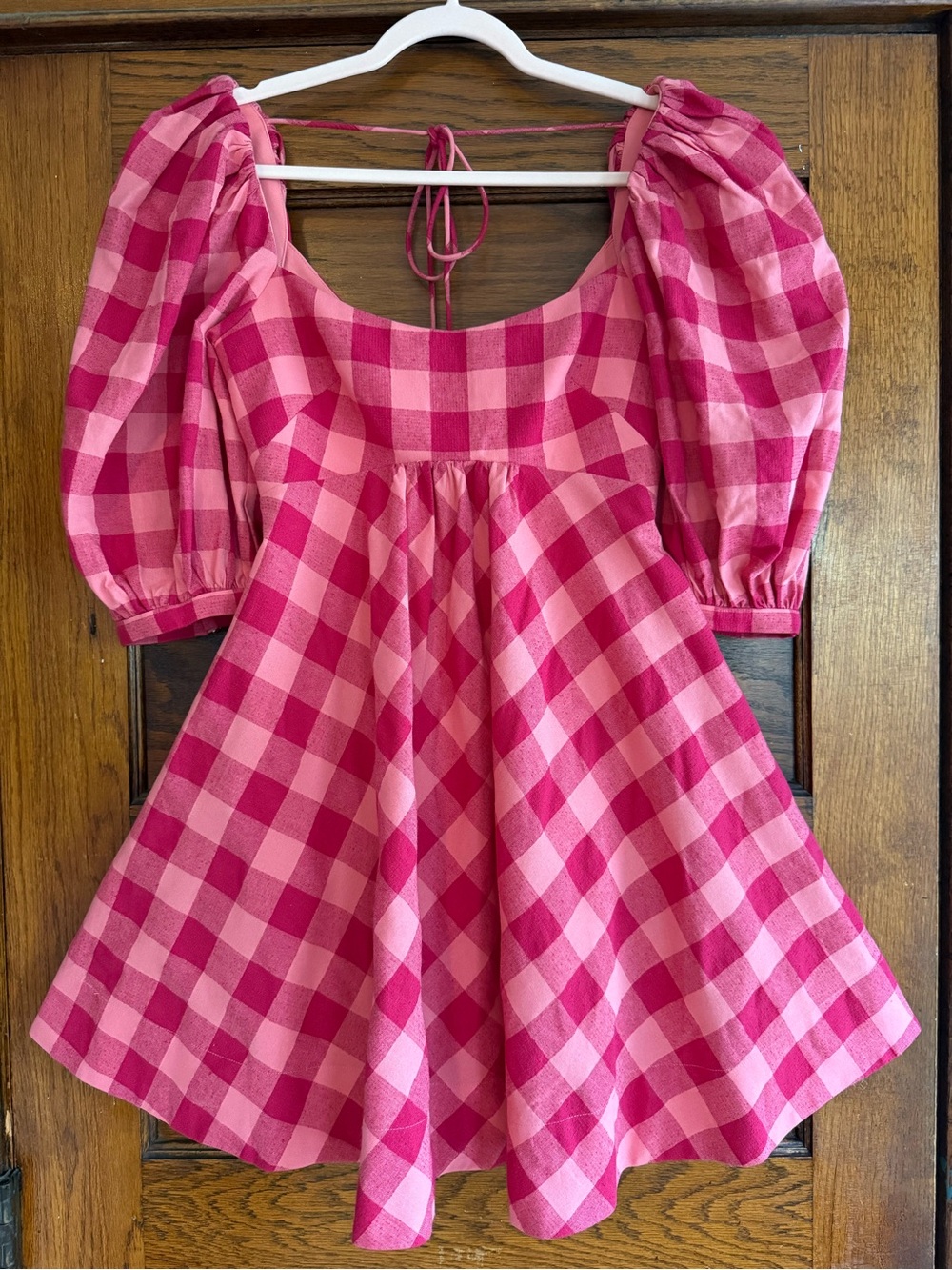 NWOT ACLER Perry Plaid Mini Dress Gingham Puff Sleeve Babydoll Square Neck S